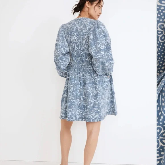 Madewell Light Blue Patterned Long Sleeve Dress - Picture 3 of 8